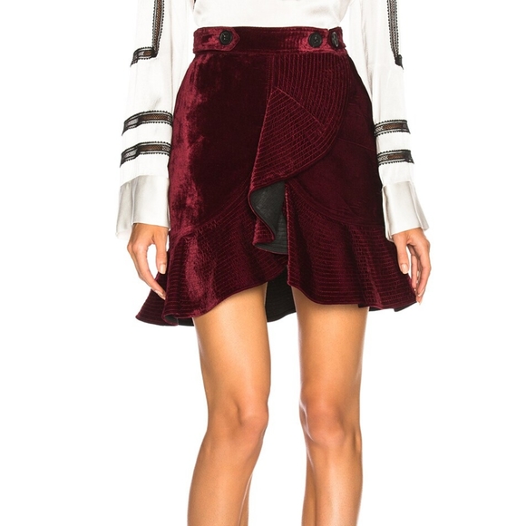 Self-Portrait Dresses & Skirts - Self-portrait Velvet Flounce Mini Skirt In Red